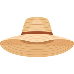 Wide Brim Straw Hat with Brown Band Translucent Background for Summer Sun Protection and Fashion Accessory