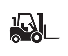 Black forklift truck silhouette on white background