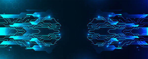 Abstract futuristic digital technology background with glowing blue circuit lines, data flow connections, and innovation network design for AI, blockchain, and cyber systems.