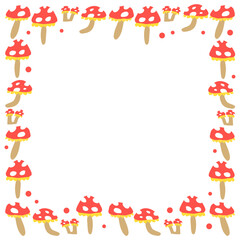 Cartoon Mushroom Border with White Center – Playful Nature Frame for Fantasy or Seasonal Designs