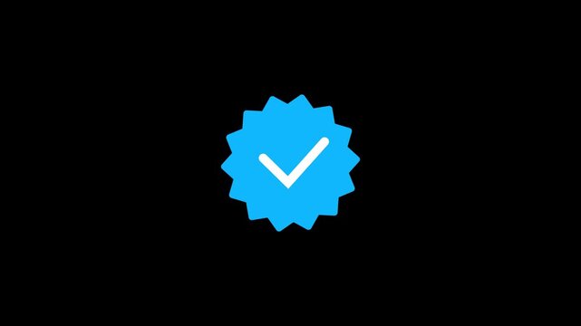 A vibrant blue checkmark badge animation motion for verified social media profiles, symbolizing authenticity and approval on a black background, viber.
