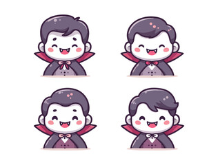 Friendly Vampire Character Illustration Set with Red and Purple Outfits