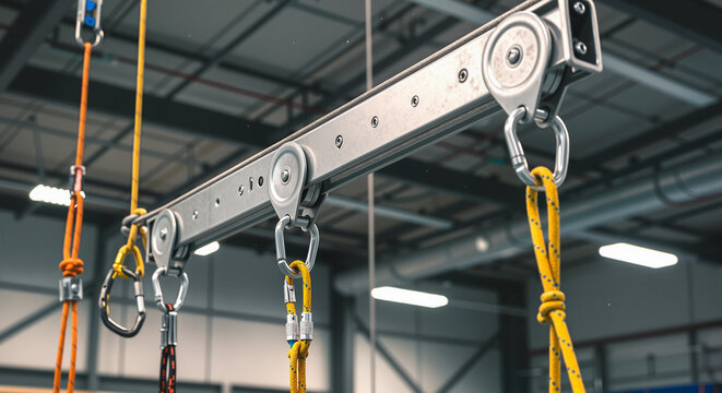Pulley and rope systems for adaptive climbing mounted on wall in gym