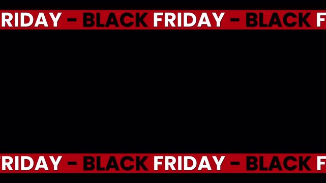 Animated Black Friday banner with moving red ribbon – seamless loop on transparent background for promo, advertising, and discount videos.