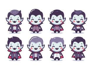 Kawaii Vampire Character Icons for Halloween Party and Digital Stickers