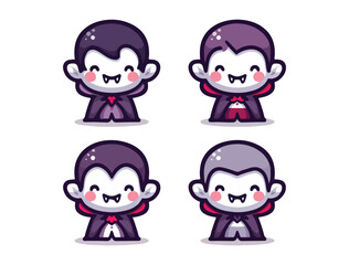 Cartoon Dracula and Vampire Vector Set with Cute Faces and Red Cloaks