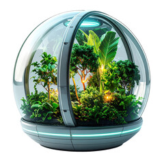 Futuristic biodome cultivating lush green plants, showcasing advanced sustainable technology and innovation.