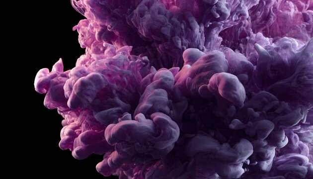 Swirling Ink Splash In Water: Realistic Turbulent Liquid On Black With Purple Fluids - Abstract Element For Full Clouds.