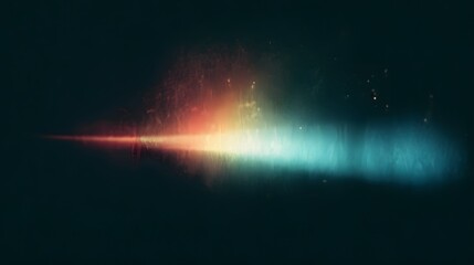 An abstract light streak shines horizontally across a dark grainy background with color gradients smoothly blending.