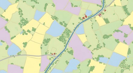 Fototapeta premium Aerial View of Agricultural Fields and Rural Road.