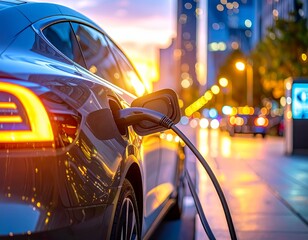 Modern electric car charging at a sleek urban station 4