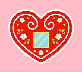 Licitar, traditional heart shaped Croatian gingerbread cookie. Simple cartoon vector clipart illustration.