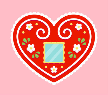 Licitar, traditional heart shaped Croatian gingerbread cookie. Simple cartoon vector clipart illustration.