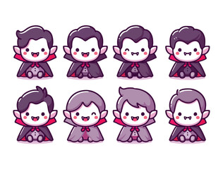 Smiling Halloween Vampire Illustration with Red Cloak and White Skin Tone