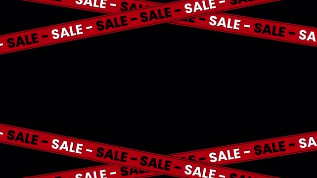 Animated Sale banner with moving red ribbon – seamless loop on transparent background for promo, advertising, and discount videos. Black Friday banner.