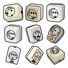 collection of electric wall socket adapter illustration set
