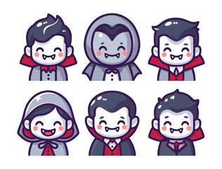 Soft Color Vampire Character Icons for Halloween Graphic Projects