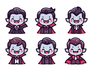 Cartoon Halloween Vampire Vector Set Perfect for Kids Stickers and Decor