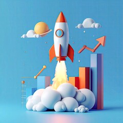Rocket Launching Business Growth Concept Illustration.