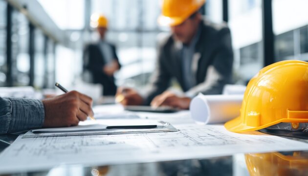 Engineer Meeting In Modern Office With Architectural Interior: Collaboration On Architectural Project And Construction Progress With Accounting And Financial Updates From Partner.