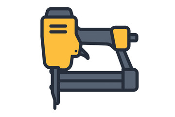 Fototapeta premium Yellow Nail Gun Icon, Pneumatic Nailer Power Tool Flat Vector