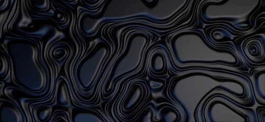 Fototapeta premium Dark Fluidity: Abstract Black Topographic Pattern with Subtle Blue Highlights