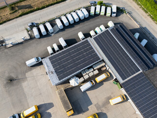 Electric delivery vans and trucks hub using renewable energy. Fleet of electric vehicles