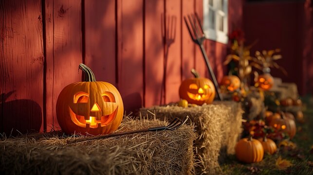 halloween pumpkin on the grass, Halloween concept photo, perfect for Halloween background theme