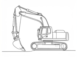 Detailed line art illustration of a heavy construction excavator machine.