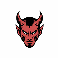 Intense Red Devil Head with Horns Vector Mascot Illustration