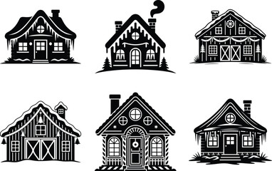 Christmas House Silhouette &ndash; Festive Winter Cabin Vector Design