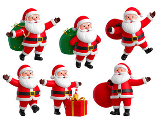 Fototapeta premium Santa Claus character set including stylized 3D and plush variations isolated. Christ