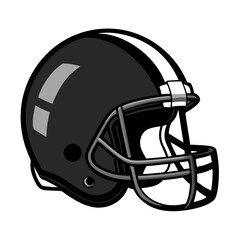 Fototapeta premium Stylish black football helmet design with white stripes, perfect for sports-themed graphics and team branding.