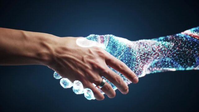 Conceptual representation of human and artificial intelligence collaboration, symbolizing a powerful partnership for future technological innovation and digital advancement