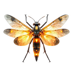 Intricate glowing insect with detailed wings against a clean white background