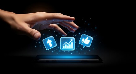 Hand reaching for social media icons over phone for growth opportunity