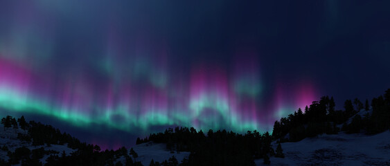 A beautiful green and red aurora dancing over the hills