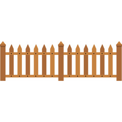 Wooden Picket Fence Section Boundary Barrier Outdoor Garden Element Natural Wood Texture Warm Brown Color Simple Design Isolated on Transparent Background