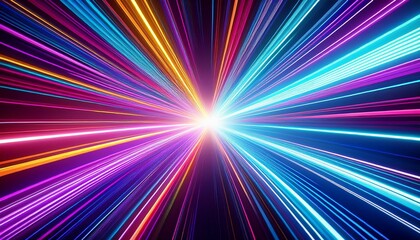 high speed neon light burst futuristic warp tunnel