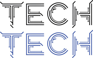 tech circuit board alphabet vector, black and blue typography illustration for digital branding, technology innovation, and modern business identity design
