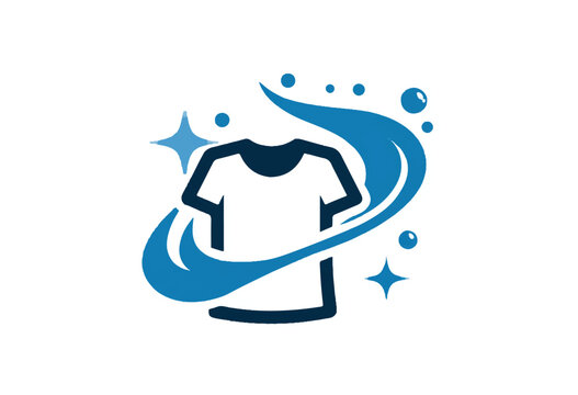 Freshly laundered shirt logo with dynamic water swirl and sparkling effect showcases cleanliness and hygiene