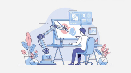 Human-Robot Creative Partnership: Designer Working with AI Robotic Arm Drawing on Screen