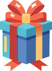 Vector art of a colorful gift box with a red ribbon, perfect for birthday celebrations, holiday presents, or festivethemed designs and illustrations