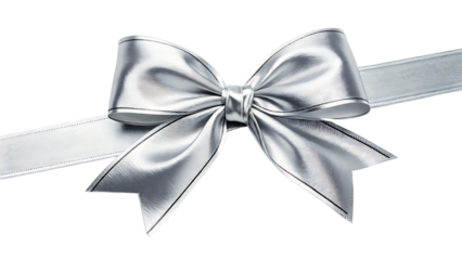 Elegant Silver Ribbon Bow Tie Perfect for Gift Decoration and Festive Celebrations isolated on black