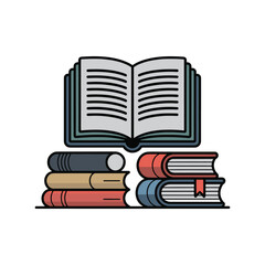 Stacked open and closed books with grey blue and red covers vector