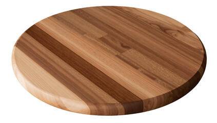 Elevated Round Wood Cutting Board or Serving Tray with Visible Grain and Warm Tones Against Black Background