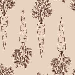 Seamless pattern with carrot. Hand drawn vector illustration.