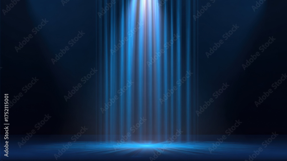 Wall mural abstract blue stage background with a spotlight and vertical glowing lines