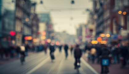 Fototapeta premium Blurry Street View In Amsterdam Showcasing The Charm And Energy Of The Bustling City Through A Hazy Lens. Aesthetic Appeal.