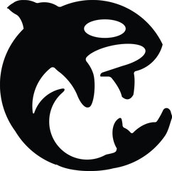 Stylized black orca killer whale silhouette emblem symbol circular design nautical marine wildlife ocean creature vector
